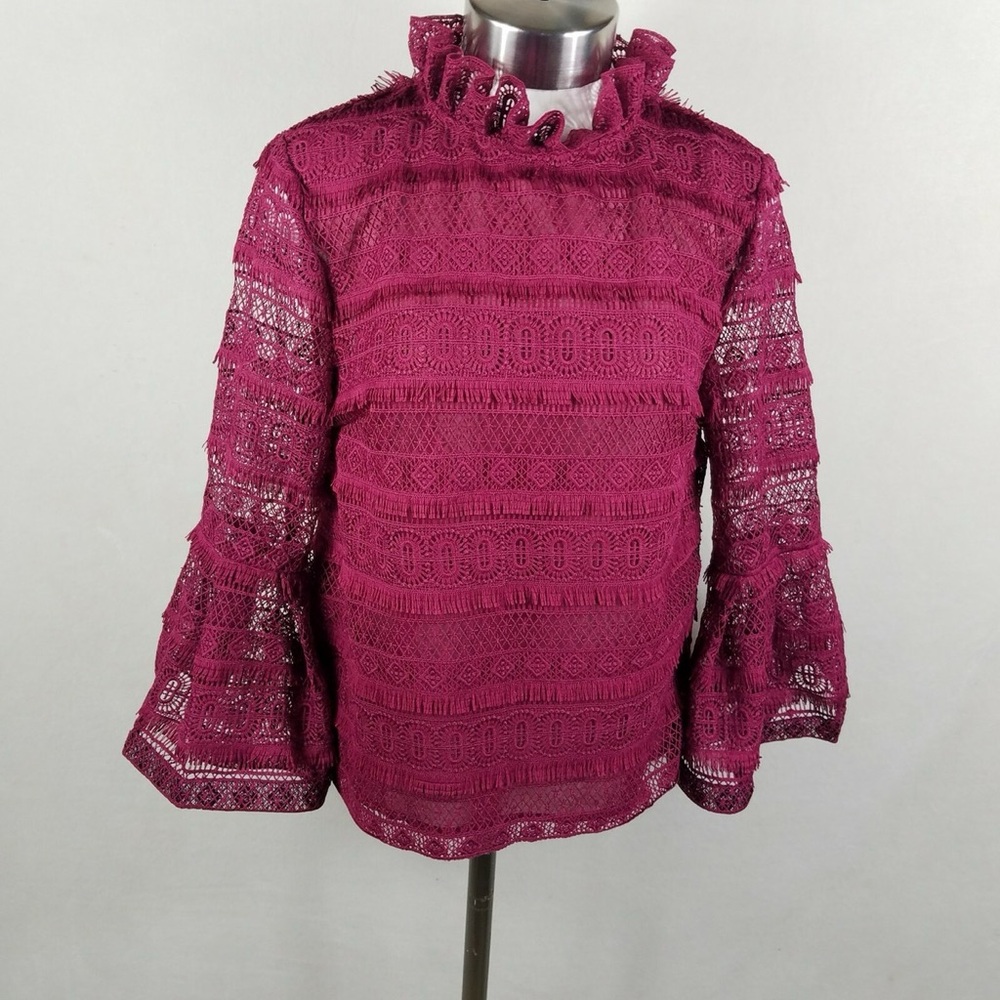 Ina Lace Ruffle Blouse - Deep Pink